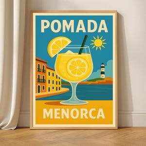 Pomada Menorca – Póster de Cóctel Vintage para Descargar | Cartel retro cocina, bar, aperitivo | Arte digital imprimible: Ginebra y limón de Menorca