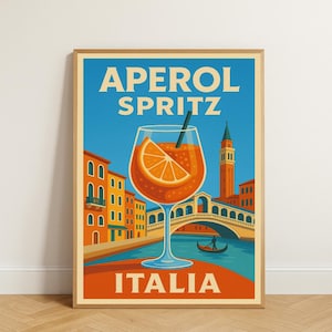 Spritz italiano: póster de cóctel vintage para descargar | Cocina o bar de arte retro | Póster digital de aperitivos: Impresión de póster de Aperol Spritz