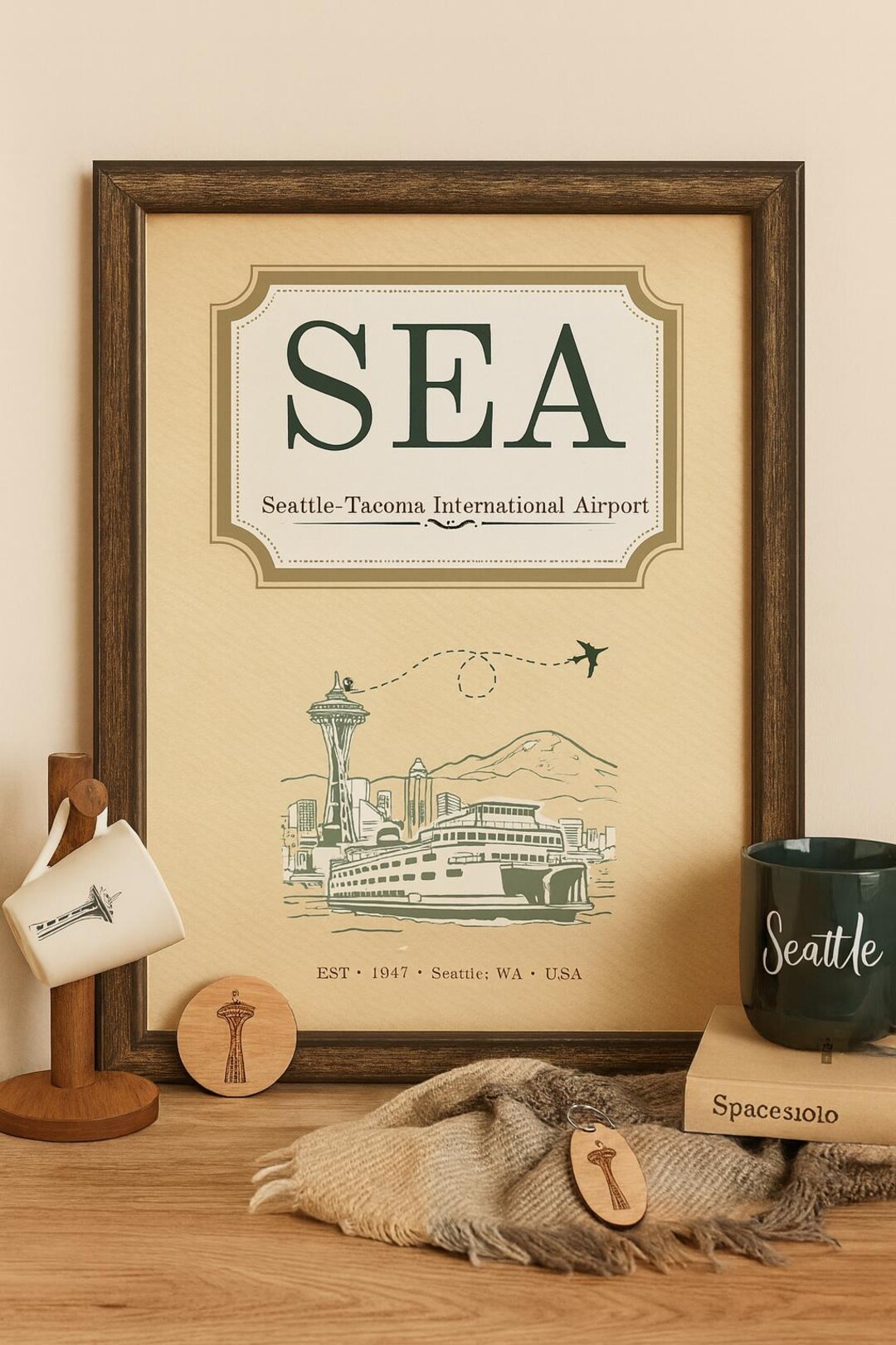 SEA Seattle Airport Code Print, Vintage Aviation Travel Art (digital ...