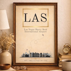 Stampa artistica del codice LAS dell'aeroporto Harry Reid di Las Vegas, poster di viaggio vintage