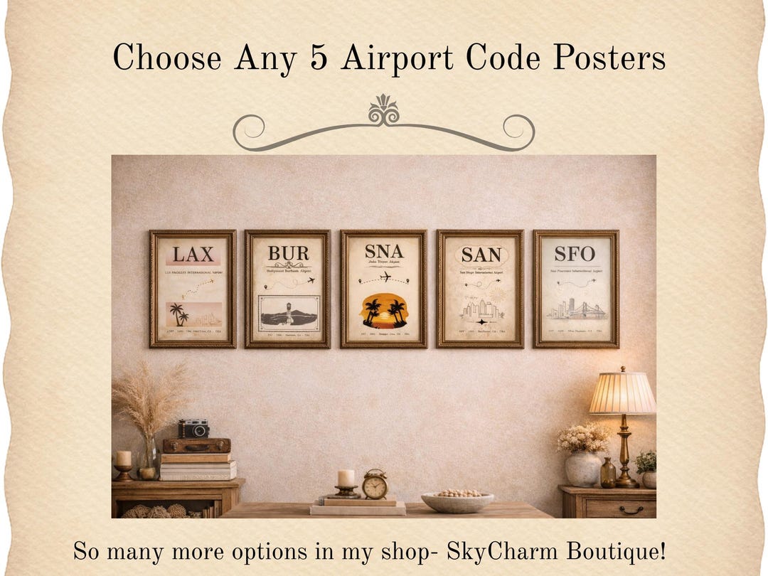 Choose Any 5 Airport Code Posters- Custom Travel Wall Art Printable Set ...