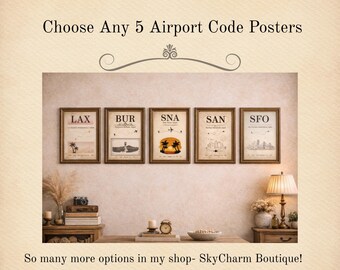 Choose Any 5 Airport Code Posters - Custom Travel Wall Art Printable Set Aviation Home Decor