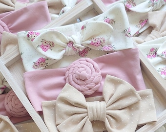Baby Girl Headband Set 3 | Cotton Bow, Floral, Newborn Gift | Baby headband