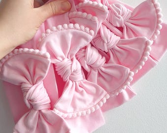 Pink Bow Headband | Handmade Cotton Knit Baby Girl Headband