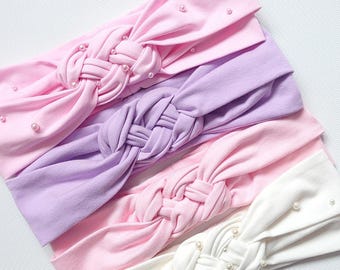 Katoengebreide babyhoofdband | Gevlochten knoop, zachte strik voor baby's