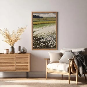 Vintage Meadow Landscape Print: Spring Field Painting (Digital Download)