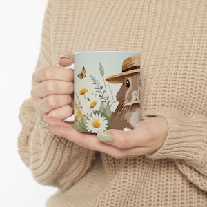 Keramiktasse, niedliches Kaninchen-Design, Hasen-Liebhaber-Geschenk, Tierkaffeetasse, Ostern-Becher, Teebecher mit Häschen, Küchen-Dekor