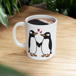 Taza de cerámica con diseño de pingüinos, regalo de pingüinos, taza de café con animales, taza de té con pingüinos de dibujos animados, regalo para amantes de las aves árticas