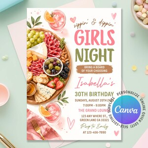 Charcuterie Board Party Invitation, Girls Night Party Invite Bring a Board Dinner Party, Cheese Girls Night Party Invite, Editable Canva