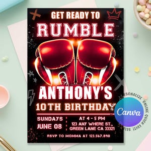 Boxing Boy Birthday Invitation, Fighter Birthday Invitation, Boxing Birthday Party, Boy Boxing Invite, Boys Birthday Invite, Editable Canva