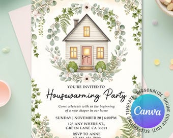 Invito per festa di inaugurazione della casa, invito moderno per festa di inaugurazione della casa, minimalista, casa dolce casa, casa chiudi la porta d'ingresso, modificabile su Canva