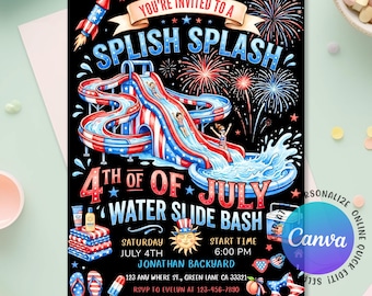 Invito per festa in piscina "Sei Sette", Invito per il compleanno "Sei Sette", Festa in piscina al neon per il 67° compleanno, Invito per la festa "Avevo 6 anni, ora ne ho 7", Canva modificabile