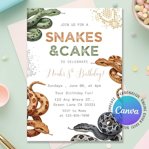Snake Birthday Invitation, Reptile Party Invitation, Watercolour Snake Invitation, Boy Reptile Party, Any Age Birthday, Editable Canva