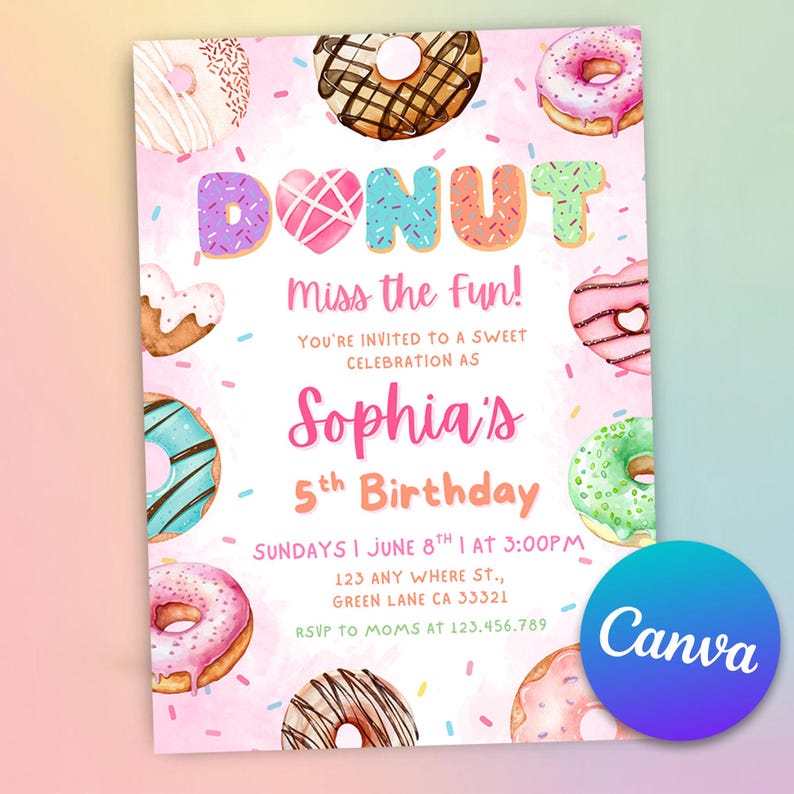 donut invitation,donut invite,donut invitations,donut invites,donut phone,donut invitation,donut evite,canva template,Editable Canva,girl invitation,sweet invitation,Sweet Celebration,Donut Party