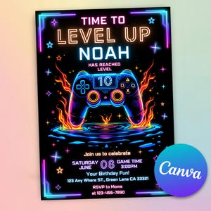 Arcade Invitation,Neon Gaming Invite,Neon Arcade Party,Game on Invitation,gamer invitation,Neon Video Game,Video Gamer Invite,Video Game Birthday,Video Game Invite,Gamer Party Invite,Level up Birthday,Glow Game Party,Invitation for Boys