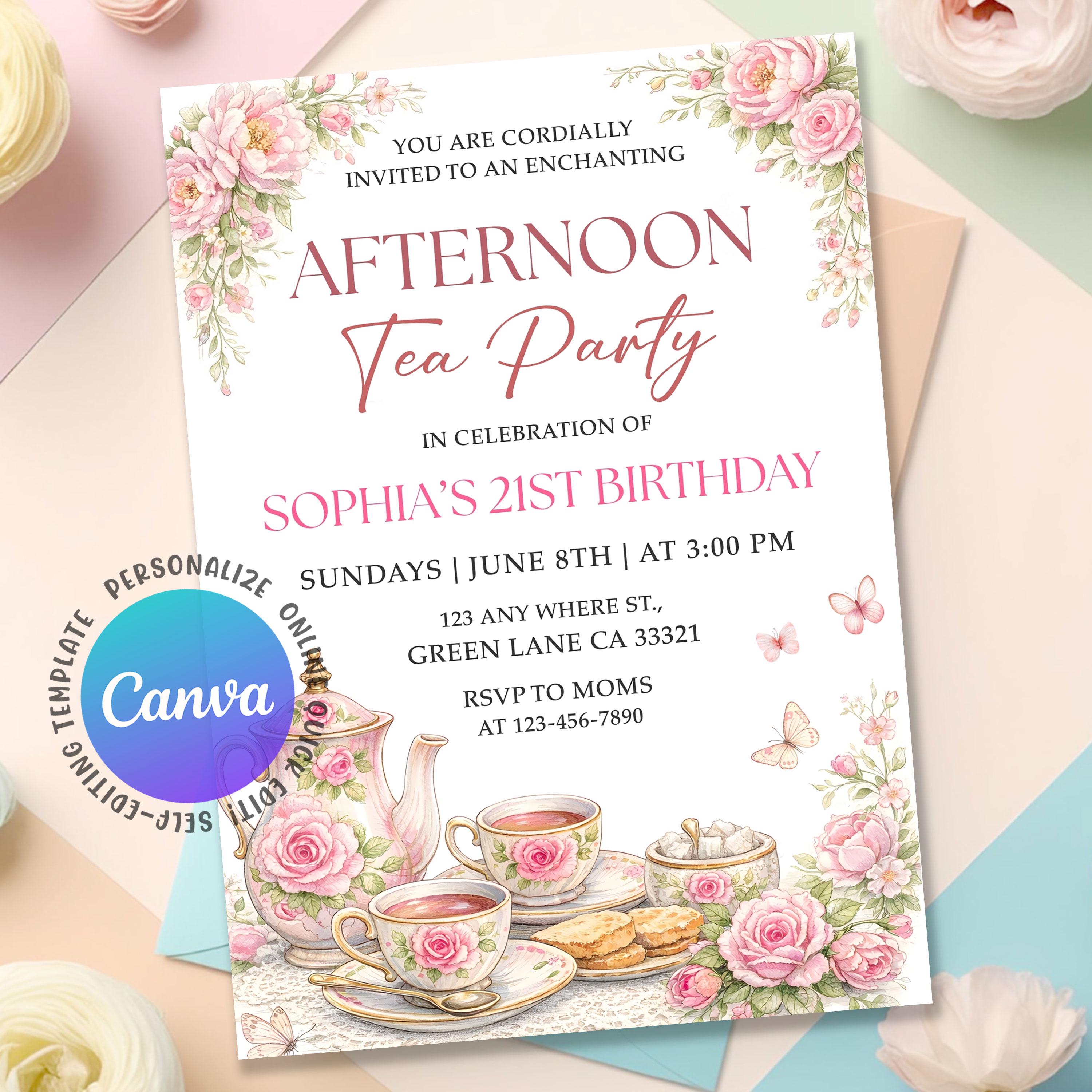 Afternoon Tea Birthday Invitation, Tea Party Birthday Invitation, Girl ...