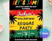 Reggae Birthday Invitation, Reggae Adult Invitation Birthday Invite, Reggae Party Invite, Jamaican Theme Birthday Party, Editable Canva