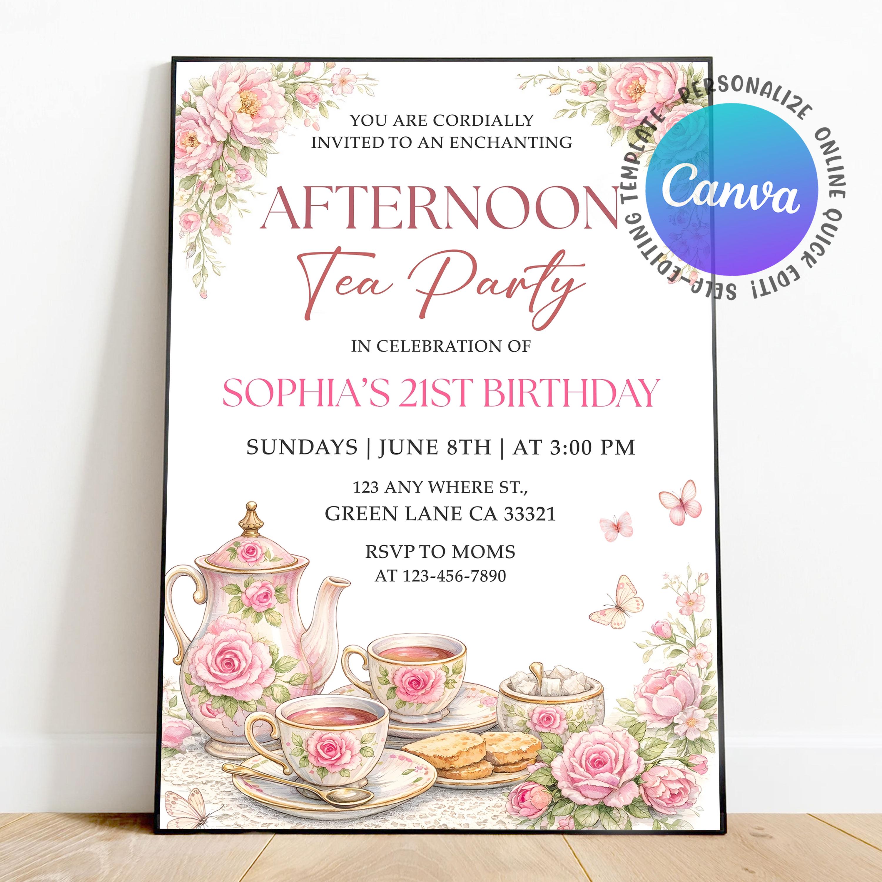 Afternoon Tea Birthday Invitation, Tea Party Birthday Invitation, Girl ...
