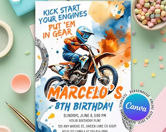 Dirt Bike Birthday invitation, Motocross Racing Invitation, Motocross Birthday Invite, Teen BMX Park Party Invitation, Editable Canva