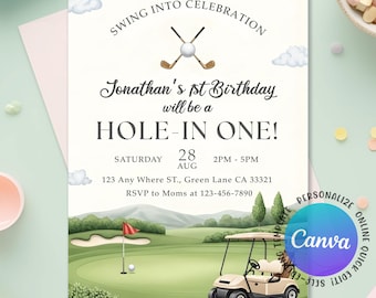 Golf Birthday Invitation, Let's Par Tee Golf Birthday Invite, Golf Birthday Party Invites, Golf Birthday Party, Editable Canva Template