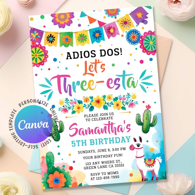 Three-esta Invite,Mexican Birthday,Fiesta 3rd Birthday,Three-esta Party,fiesta invitation,Girl Fiesta Invite,3rd Birthday Party,Instant Fiesta,Fiesta Printable,Editable Fiesta,Canva Template,papel picado banner,fiesta birthday,no time to siesta,Mexican theme party,lets fiesta invite,threeesta invite,Siesta party,three-esta birthday,Mexican theme,third birthday,three esta party,Fiesta themed,3rd bday invitation