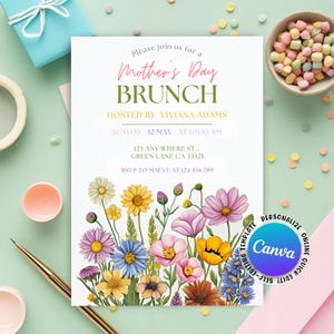 Mothers Day Brunch Invitation, Mother&#39;s Day Brunch Invitation Template, Mother&#39;s Day Invite, Floral Mother&#39;s Day, Editable Canva Template