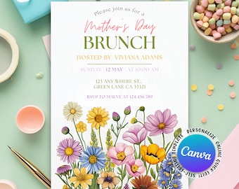 Mothers Day Brunch Invitation, Mother's Day Brunch Invitation Template, Mother's Day Invite, Floral Mother's Day, Editable Canva Template