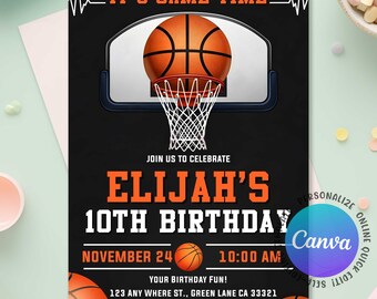 Basketball Birthday Party Invitation, Sports Invitation, Sports Theme Invitations for Kids Birthday, Fun Sport Birthday, Editable Canva