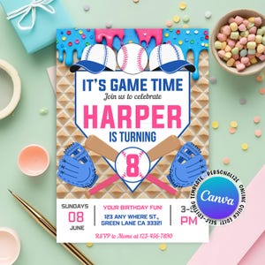 Baseball Drip Birthday Invitation, Baseball Birthday Invite, Baseball Drip, Softball Drip, Sports Party for Any Age, Editable Canva Template