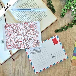 Carte postale A6 Scribble Correspondence Rouge – pour les amis et la famille et les événements amusants, salutations ou félicitations