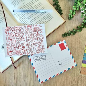 A6 Scribble Correspondence Red – Postcard for friends and family and fun events, greetings or congratulations