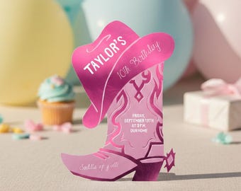 Girl Rodeo Birthday Invitation, Cowgirl Birthday Invite, Pink Western Theme, Editable Canva Template
