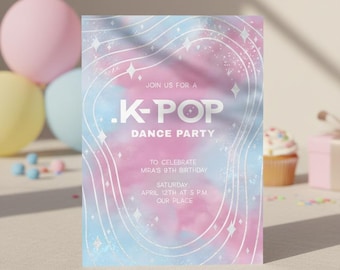 Kpop Demon Hunters Dance Party Birthday Invitation, Editable Canva Template