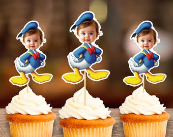 Donald Duck Personalized Face Cupcake Toppers, Birthday Party Decor