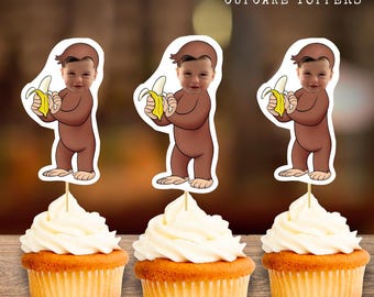 Curious George Birthday Party Cupcake Toppers, First Birthday