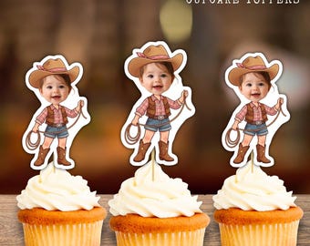 Cowgirl Personalisierte Gesicht Cupcake Toppers, Benutzerdefinierte Geburtstagsdekor