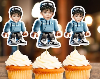 Gamer Personalized Face Birthday Cupcake Toppers