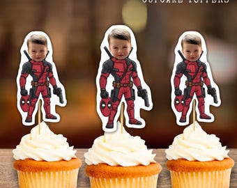 Deadpool Personalized Birthday Cupcake Toppers, Custom Face Party Decor