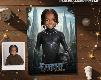 Personalized Black Panther Poster, Custom Superhero Portrait from Photo, Digital Download Wall Art