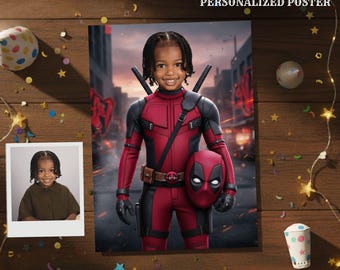 Deadpool Personalized Face Poster, Custom Superhero Portrait from Photo, Wall Art