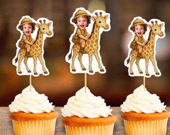 Decorazione per cupcake di compleanno a forma di giraffa safari / Decorazione per feste a tema animali della giungla / File digitale personalizzato