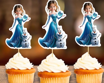 Adorno para cupcakes con cara personalizada de Elsa de Frozen / Decoración para fiesta de princesas de Frozen