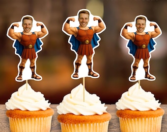 Hercules Personalized Face Cupcake Toppers, Party Decorations For Adults