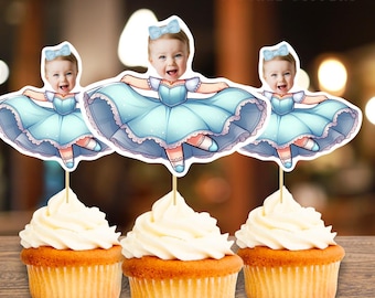 Topper per cupcake di compleanno personalizzati con il volto di Cenerentola, primo compleanno