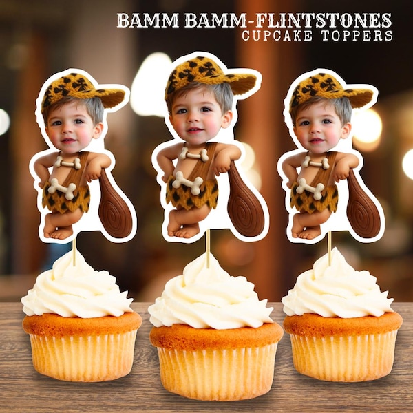Bam Bam-cupcaketoppers, Flintstones-decor eerste verjaardag
