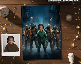 Póster personalizado de las Tortugas Ninja, retrato personalizado, decoración para fiesta de cumpleaños