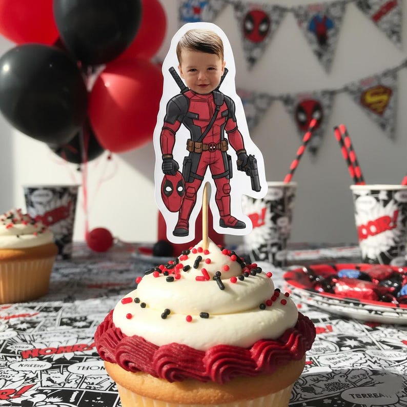 Deadpool Personalized Birthday Face Cupcake Toppers image 2