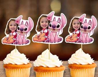 Stitch and Angel Birthday Cupcake Toppers, Birthday Party Decor