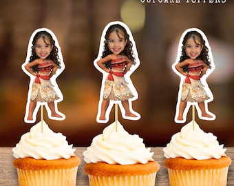 Moana personalisierte Gesicht Cupcake Toppers, Geburtstagsparty