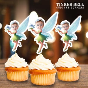Custom Face Tinker Bell Cupcake Toppers - Fairy Birthday Party Decor (PDF)